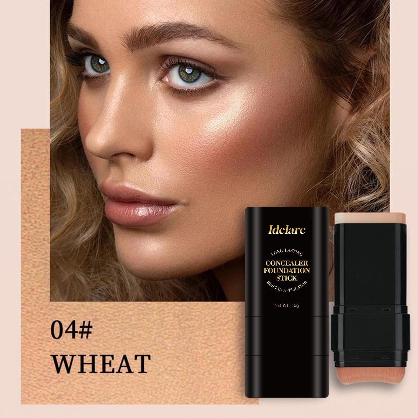 Dual-ended illuminating concealer and foundation stick (with built-in brush): waterproof and sweat-resistant, it glides on for an even, flawless finish, creating a radiant, luminous complexion.