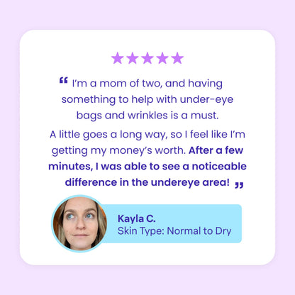 Eye cream targeting puffiness, under-eye bags, wrinkles, fine lines, and dark circles.